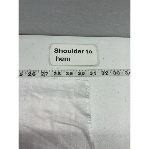 TAHARI Collarless Linen Tunic Size 2X Button Down Shirt White Roll Tab flowy - Picture 6 of 8